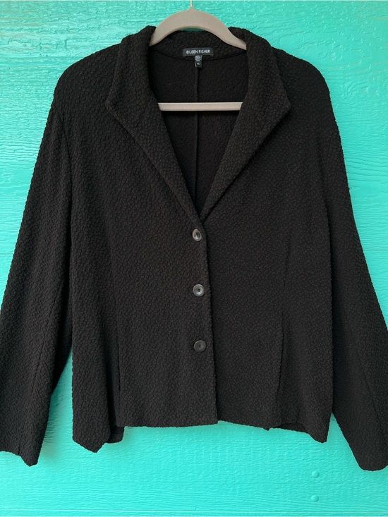 Eileen Fisher Jackets & Blazers - Eileen Fisher Textured Knit Blazer Jacket Black XL 3 Button Stretch Pockets
